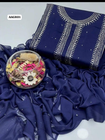 Stuff Soft Bhimber Chiffon Mukesh Kamdani Gala Front Heavy Work & Sleeves Mukesh Work And Bhamber Chiffon Dupatta 2PC Dress